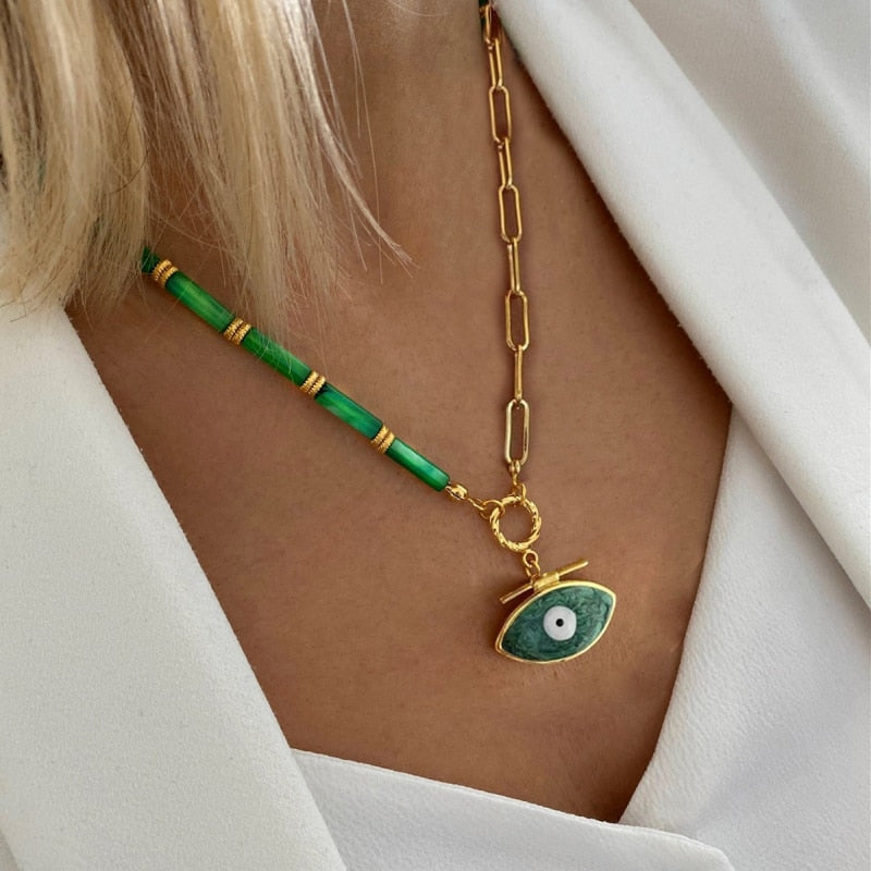 Collar Trendy Quartz Necklace Pendant Natural Stone Pink Crystal Pendant Necklace Bohemian  Sparkling METAL SHELL jewelry - Charlie Dolly