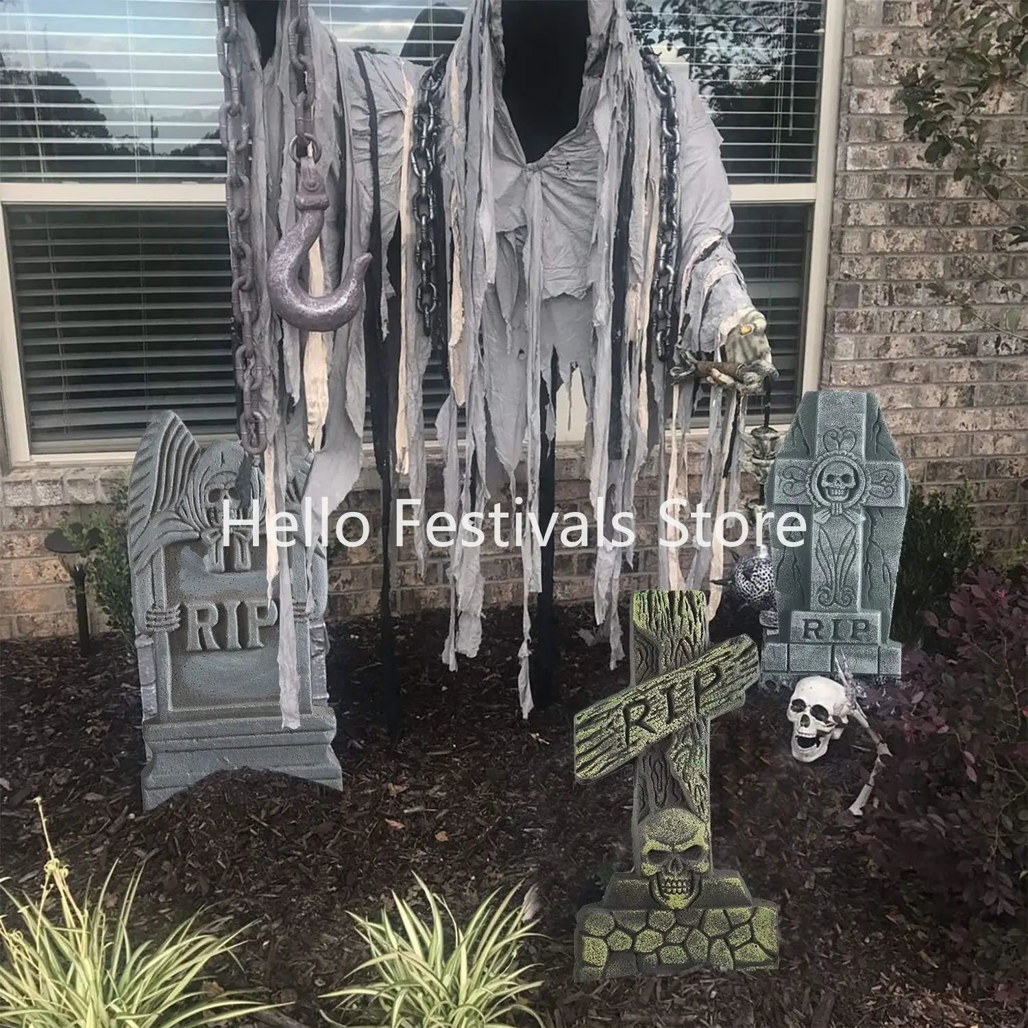 Halloween Foam Tombstones, 6 Pack 17" Headstone Decorations for Halloween Graveyard, Yard, Garden, Outdoor Tombstone Decorations - Charlie Dolly