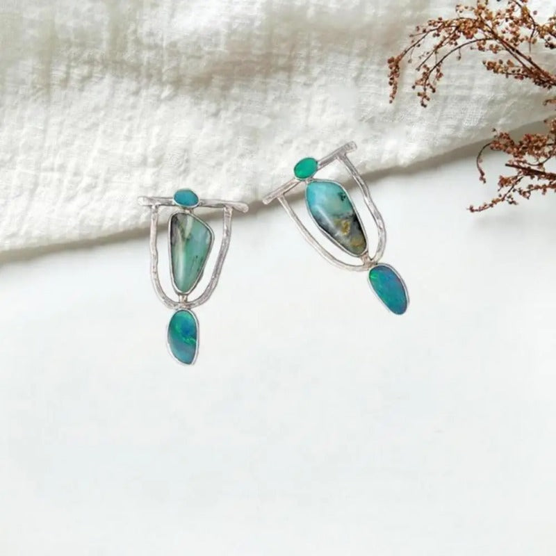 Boho Dangle Earrings for Women Indian Tribal Personality Natural Resin Stone Vintage Hanging Pendant Earrings Party Jewelry Gift