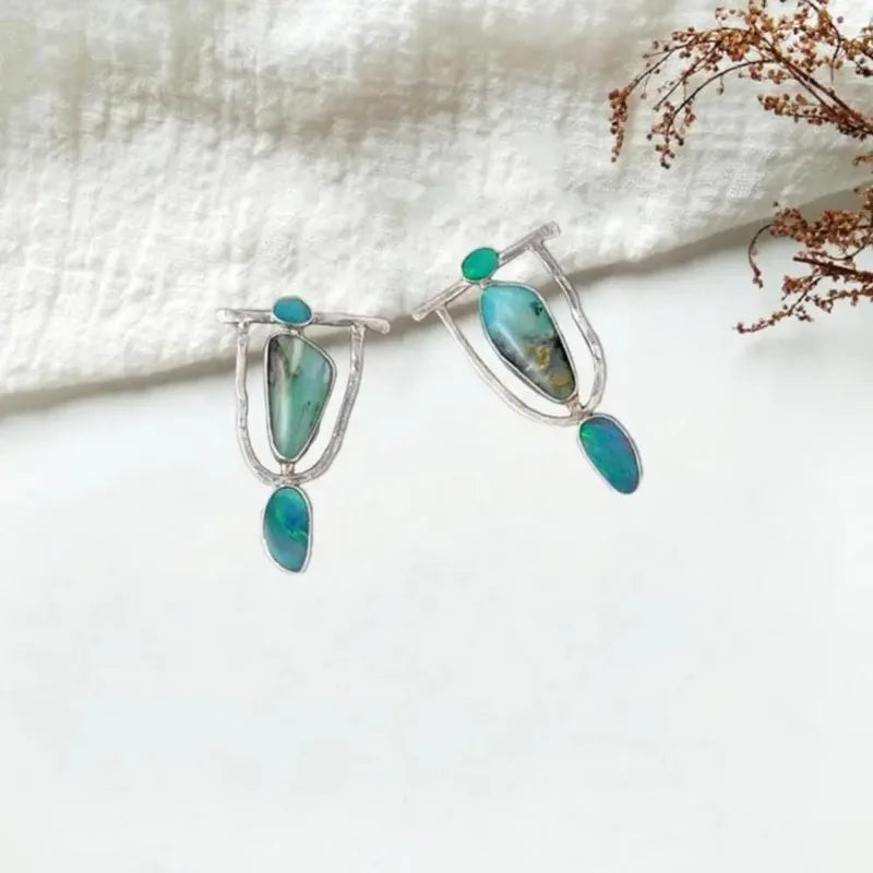 Boho Dangle Earrings for Women Indian Tribal Personality Natural Resin Stone Vintage Hanging Pendant Earrings Party Jewelry Gift