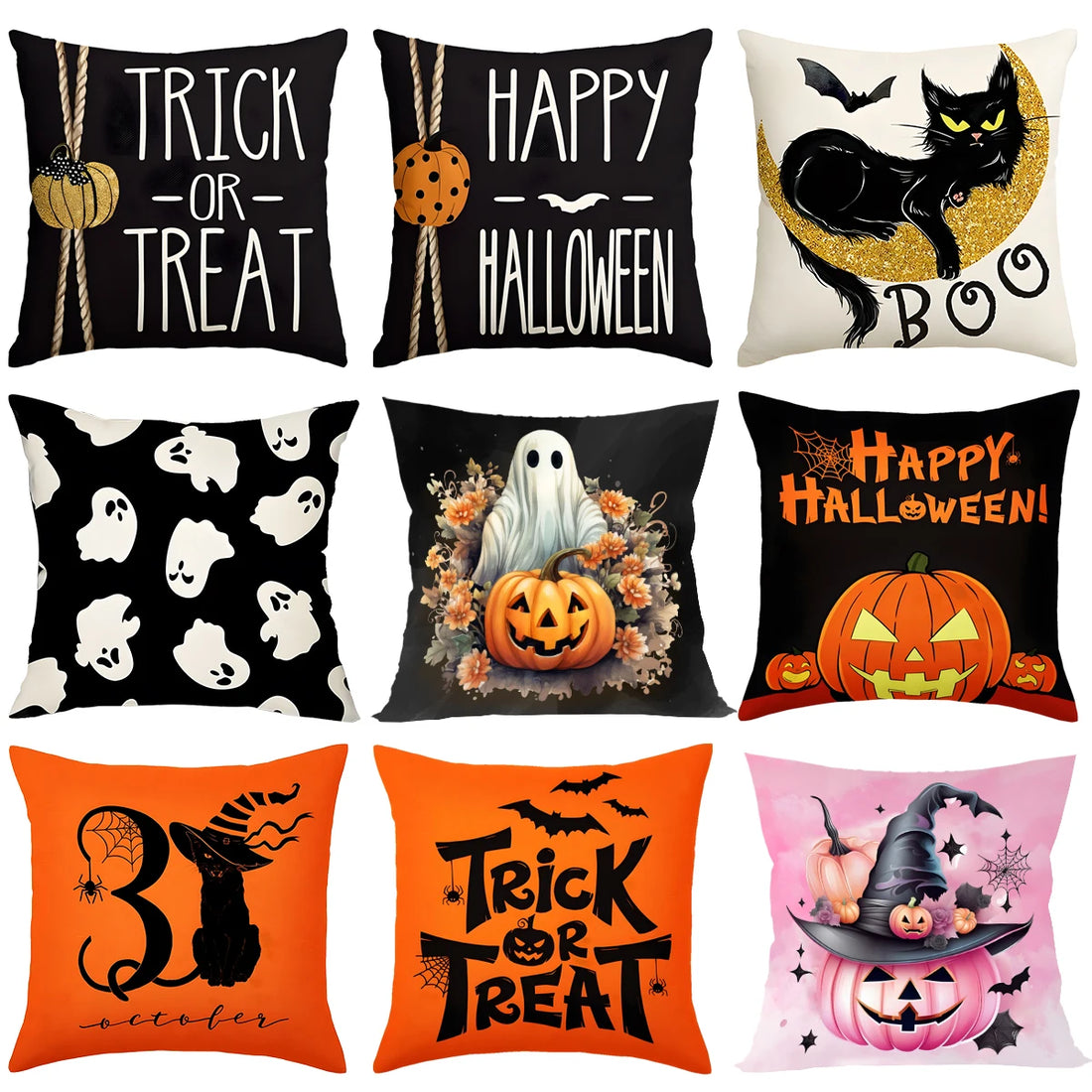 Halloween Pumpkin Ghost Pillowcase Happy Halloween Party Decorations For Home 2024 Trick or Treat Spider Bat Cat Pillow Covers - Charlie Dolly