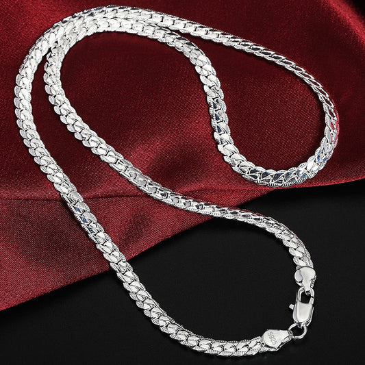 TIEEFEGO 925 Sterling Silver 6mm Side Chain 8/18/20/22/24 Inch Necklace For Woman Men Fashion Wedding Engagement Jewelry Gift - Charlie Dolly