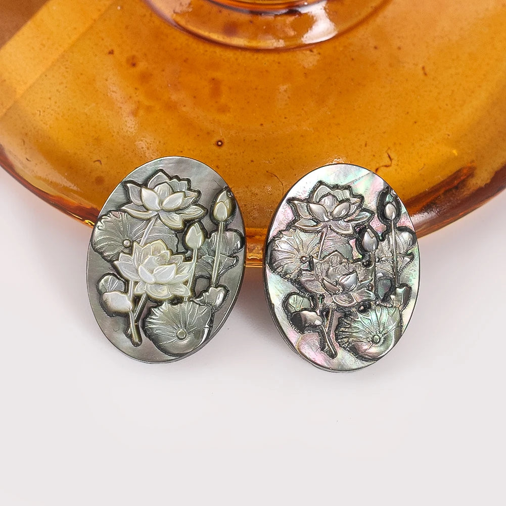Natural Black Mother of Pearl Pendant Hand Carved Lotus Flower Charms for DIY Jewelry Earring Necklace MOP Making Finding