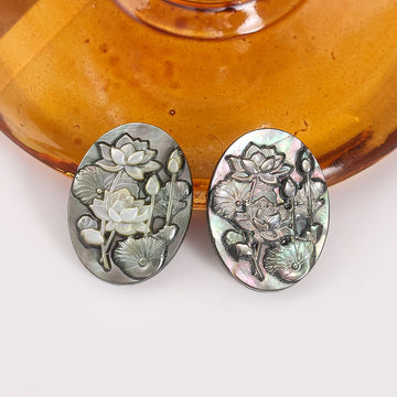 Natural Black Mother of Pearl Pendant Hand Carved Lotus Flower Charms for DIY Jewelry Earring Necklace MOP Making Finding
