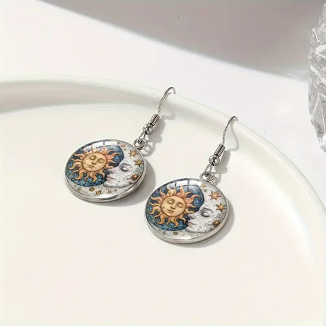 Sun Moon Glass Celestial Dangle Earrings Jewelry