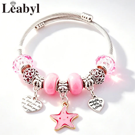 Dolphin Starfish and Shell Enamel Charm Bracelet