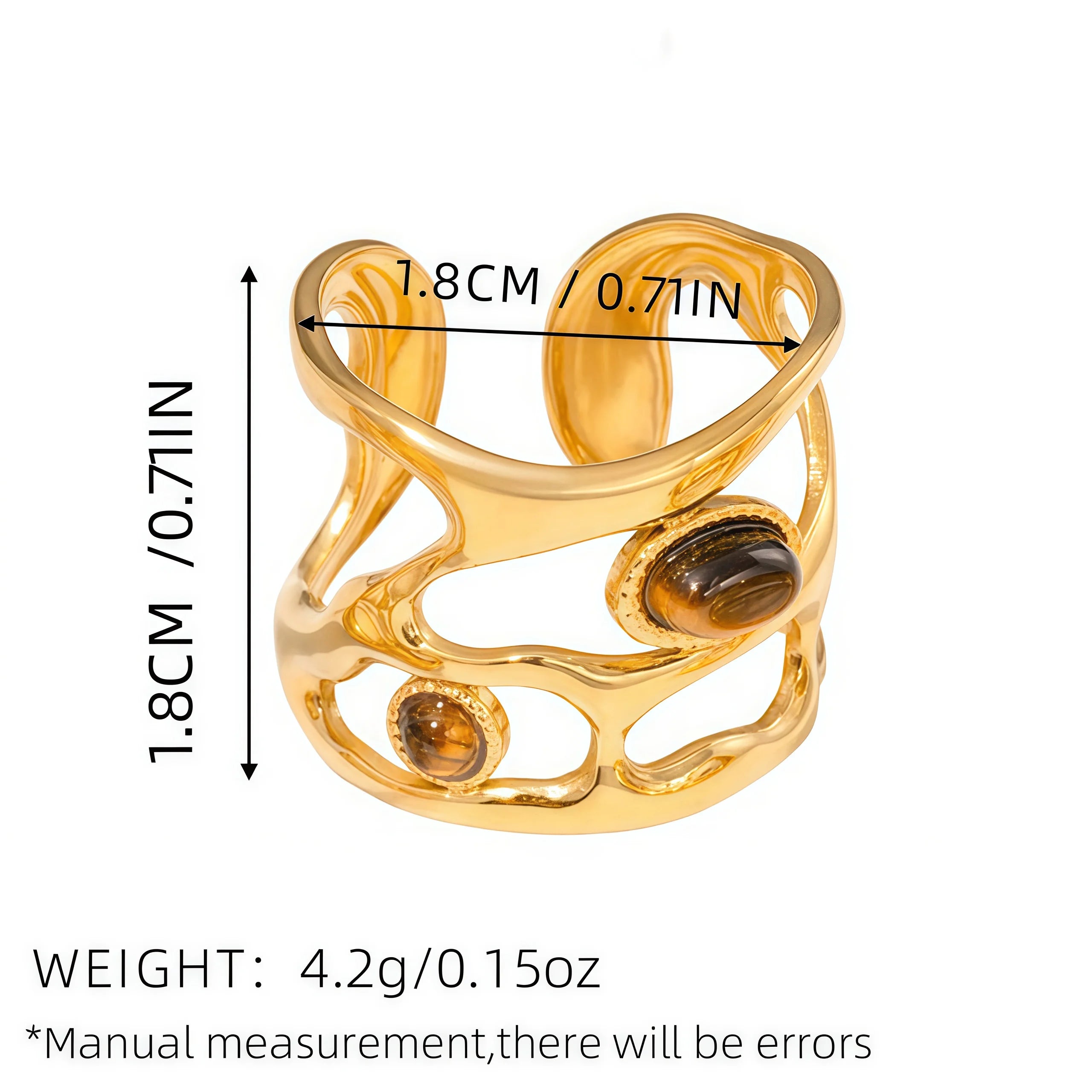Creative Gold Plated Stainless Steel Rings for Women Simple Geometric Natural tiger Stone Finger Ring Boho Vintage Jewelry Gift