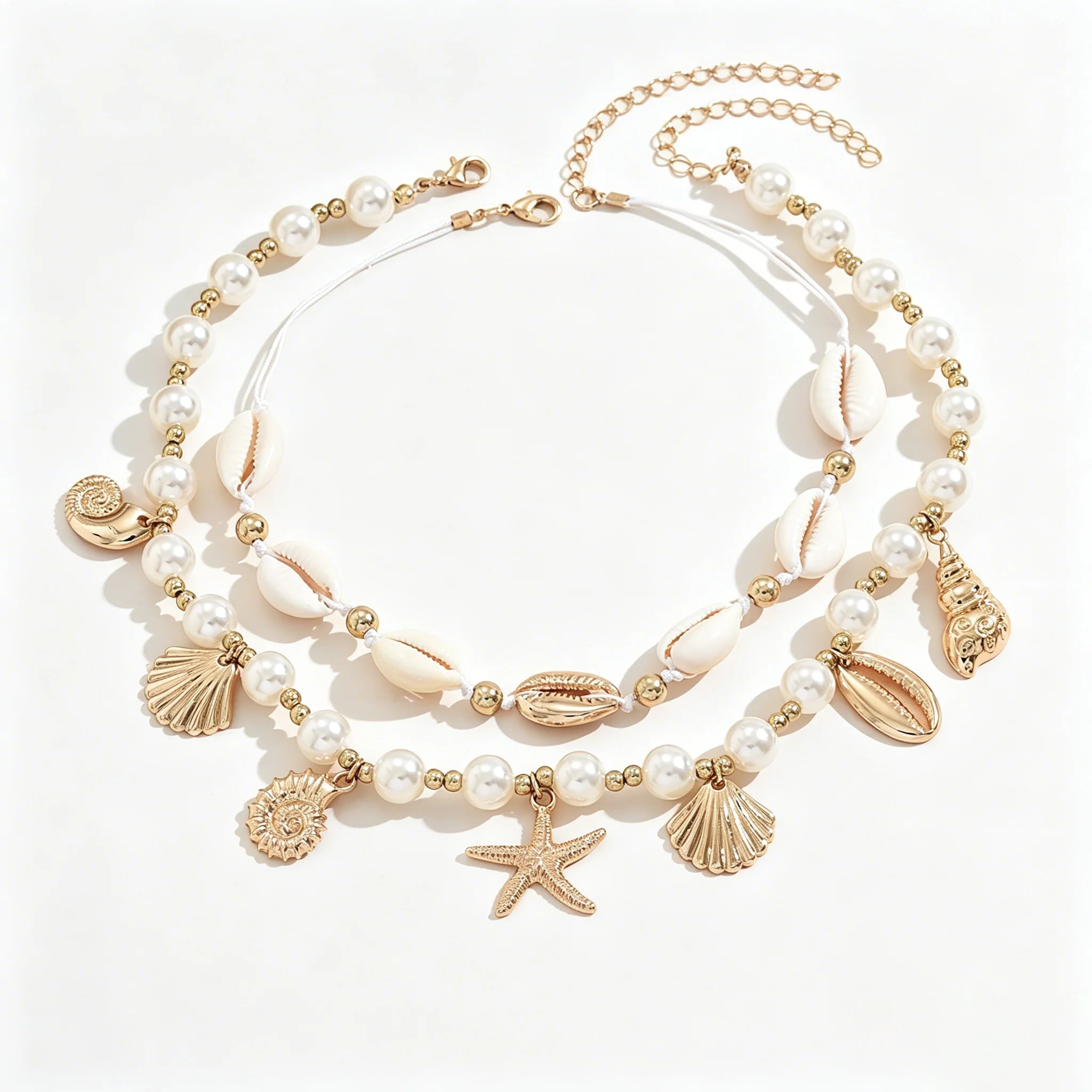 Baroque Imitation Pearl Choker Necklace Starfish Shell Pendant Boho Adjustable Summer Beach Jewelry for Women