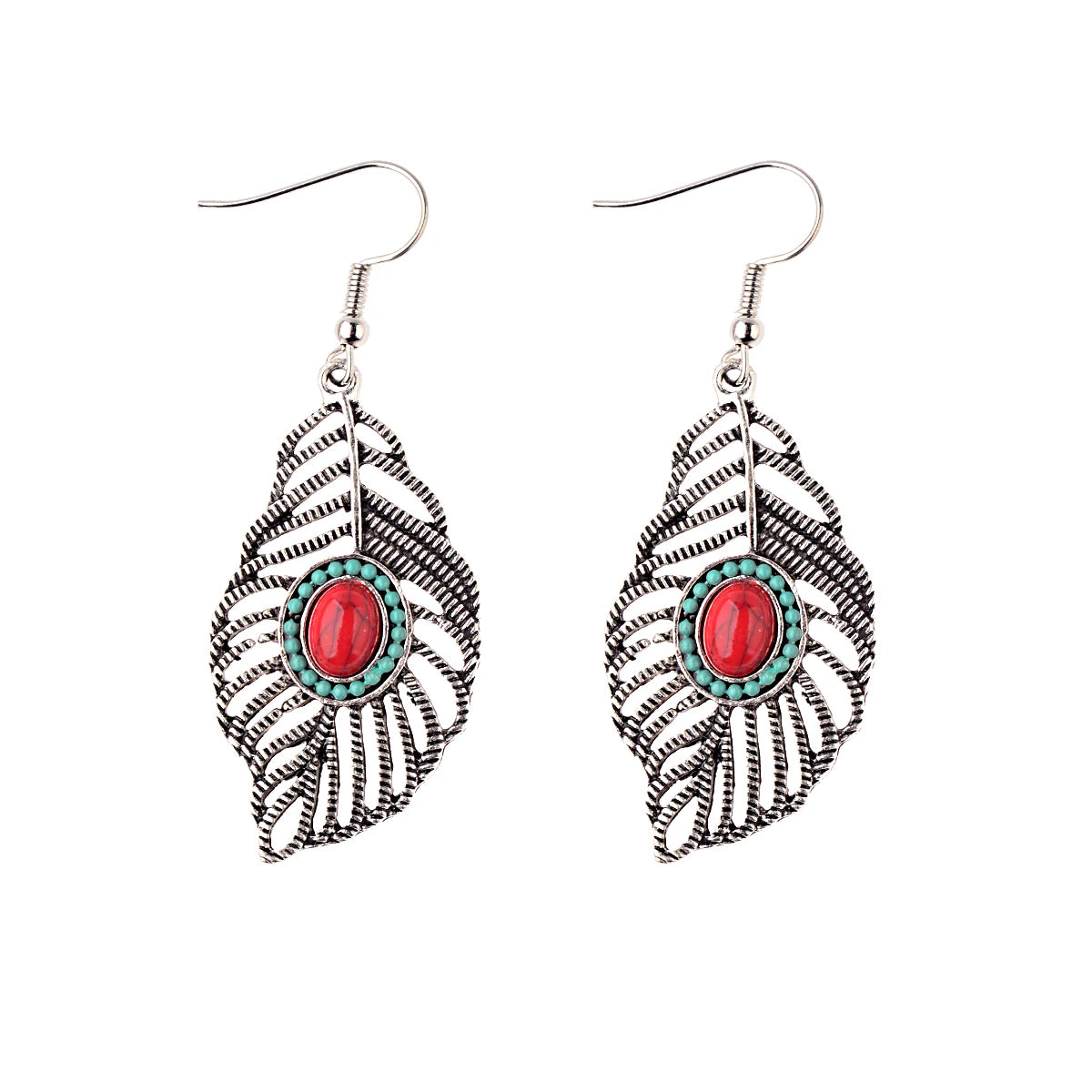 Ethnic Women's Alloy Inlaid Red Stone Earrings Tassel Wedding Danglers Boho Vintage Geometric Earrings Indian Gypsy Jewelry
