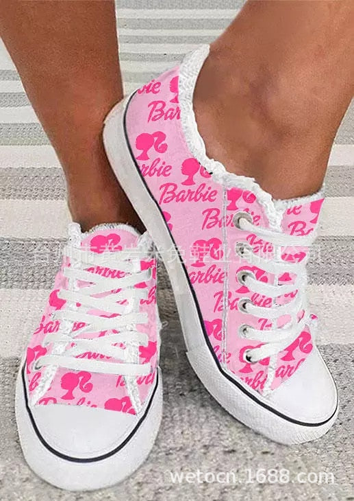 2023 New Barbie 3D Printing Letters Large Size Canvas Shoes Women Students Flat Casual Shoes Fashion Women Sports Board Shoes - Charlie Dolly