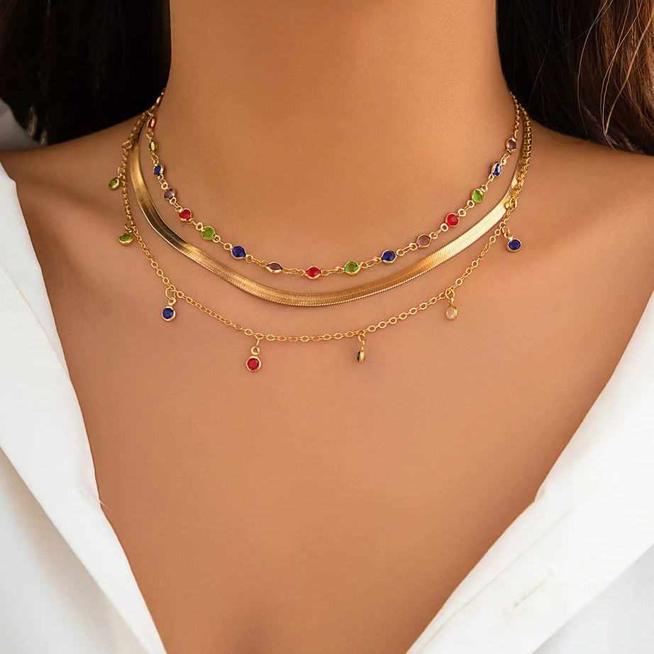 Gold Heart Multilayer Pendant Necklace Set Jewelry