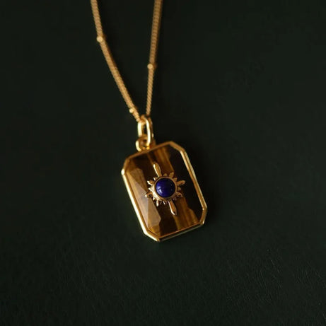 Creative Design Retro Tiger Eye Stone Necklace for Women  Unique Simplicity Light Luxury lapis lazuli Blue Collar Chain Jewelry - Charlie Dolly