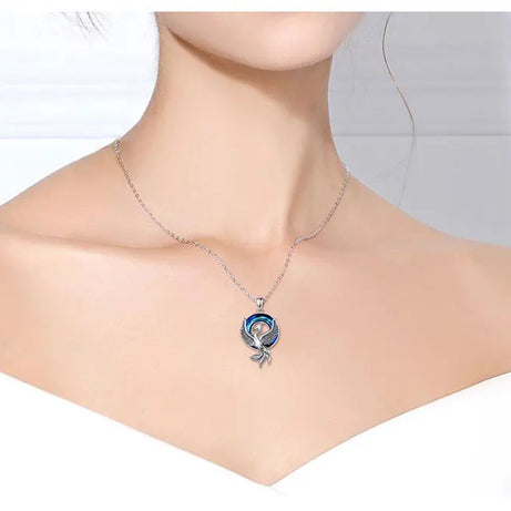 Phoenix Amulet Necklace with Austrian Crystal, S925 Sterling Silver