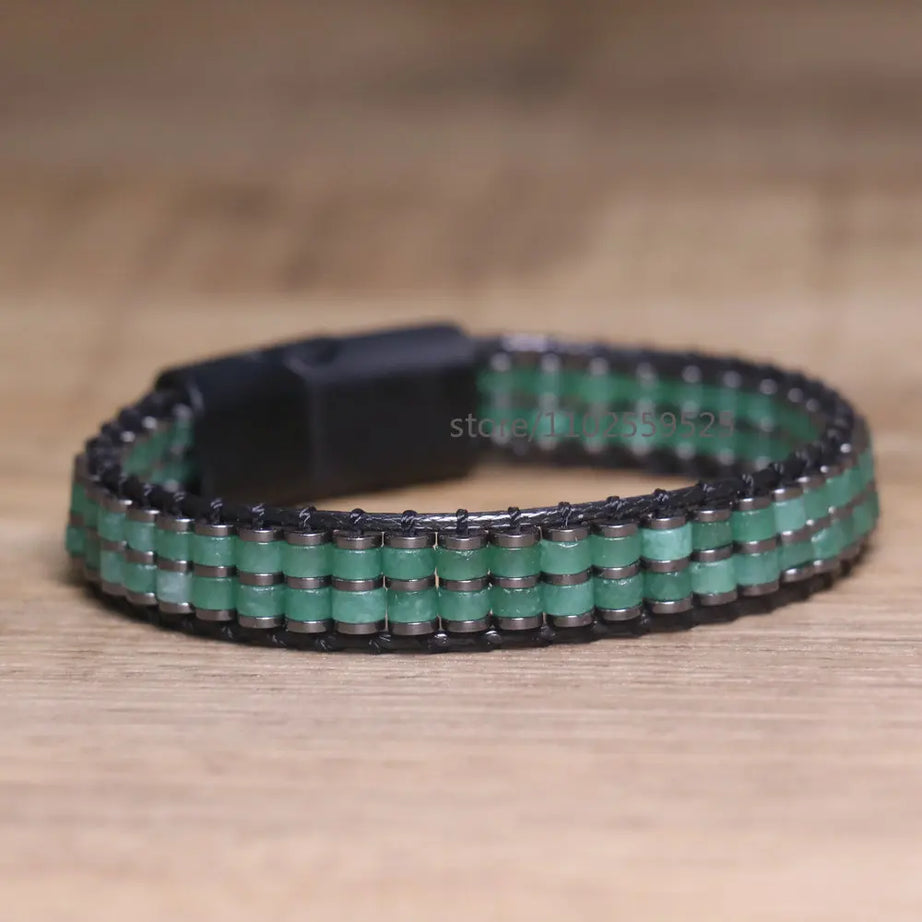Natural stones Boho Handmade Braided Green Aventurine Beaded Magnetic fastener Bracelet for Men and Women Healing Jewelry - Charlie Dolly