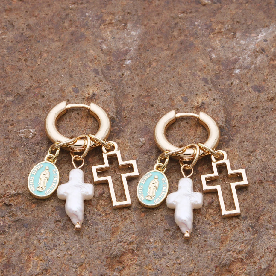 Pendant Earrings For Woman Boho Natural Stone Clover Malachite Powder Crystal Bohemia Charm Ear Luxury Quality Jewelry Girls - Charlie Dolly