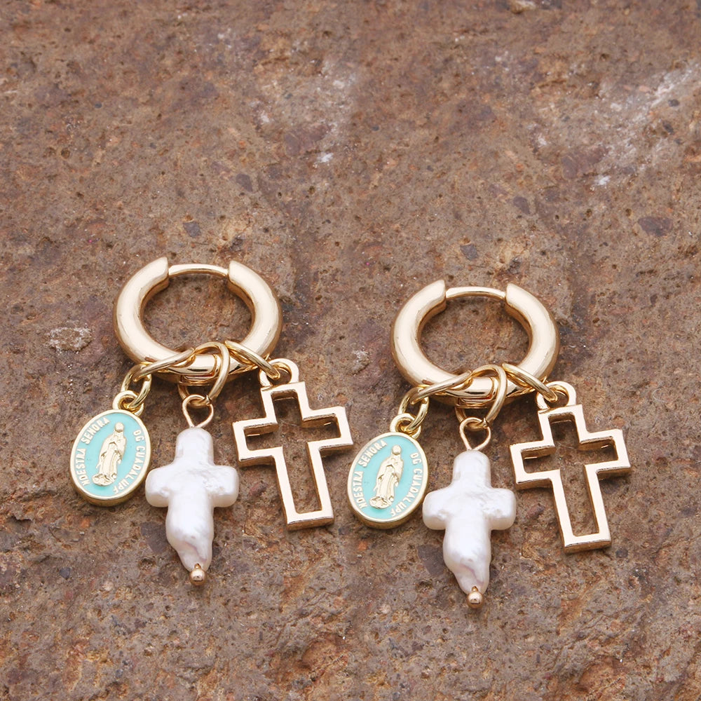 Pendant Earrings For Woman Boho Natural Stone Clover Malachite Powder Crystal Bohemia Charm Ear Luxury Quality Jewelry Girls