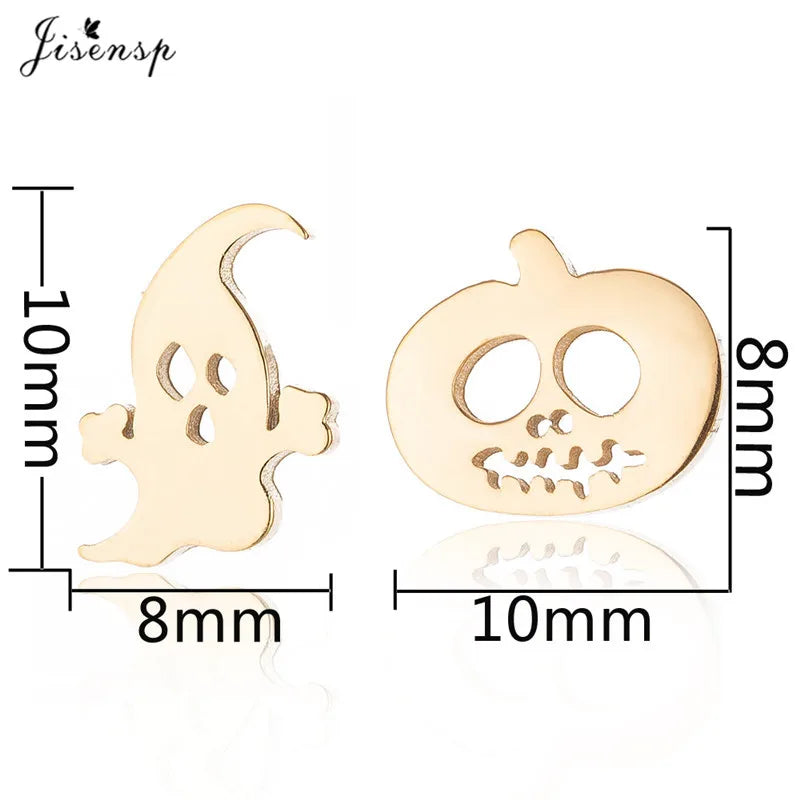 Punk Ghost Pumpkin Earrings for Women Men Stainless Steel Ear Studs Halloween Jewelry Eyes Skull Earrings Thanksgiving Gift - Charlie Dolly