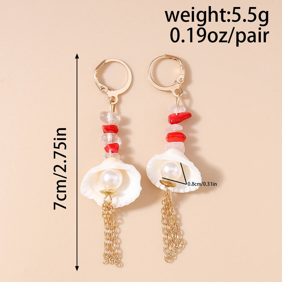 Conch and Starfish Shell Drop Earrings