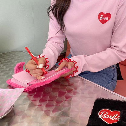 Barbie Kawaii Pink Plush Notebook Anime Cartoon Girls Portable Pocket Notepad Students Notebooks Stationery Birthday Gifts Toys