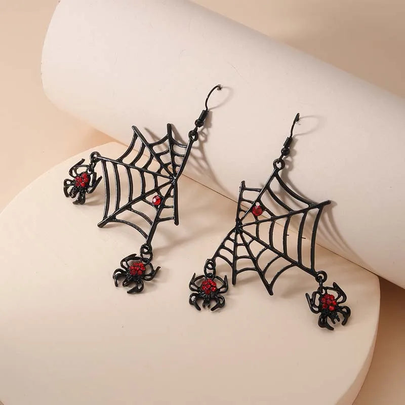 Punk Spider Web Earrings for Women Red Zircon Spider Dangle Earrings Hyperbole Funny Halloween Ear Jewelry Trendy Accessories - Charlie Dolly