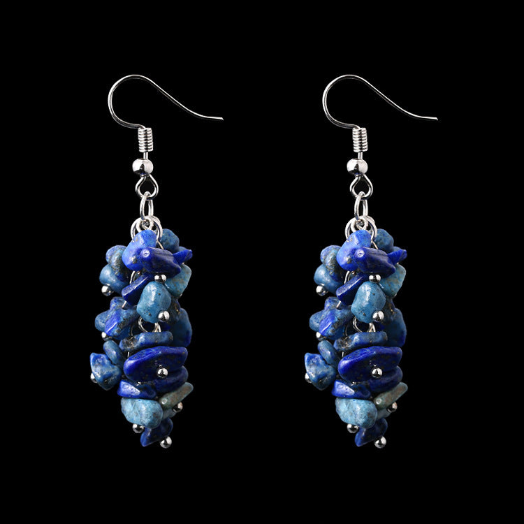 Natural Stone Crystal Grape Tassel Earrings Raw Gemstone Amethyst Lapis Lazuli Tiger's Eye Rose Quartz Chakra Crystal Earring