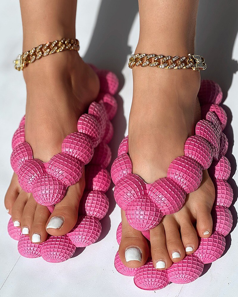 Outdoor Soft Bubble Flip Flops Summer Slides For Women Close Toe Slippers Bubble Massage Litchi Sandals Brand Sandals Men Clogs