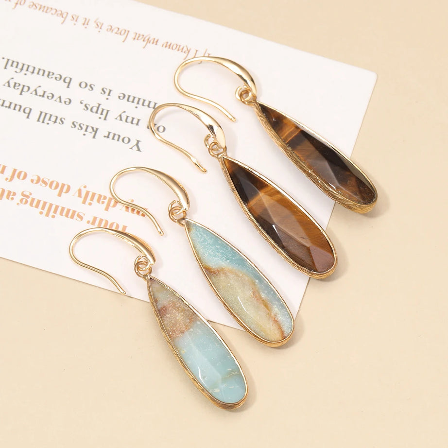 Rose Quartz Clear Quartz Teardrop Healing Earrings Jewelry