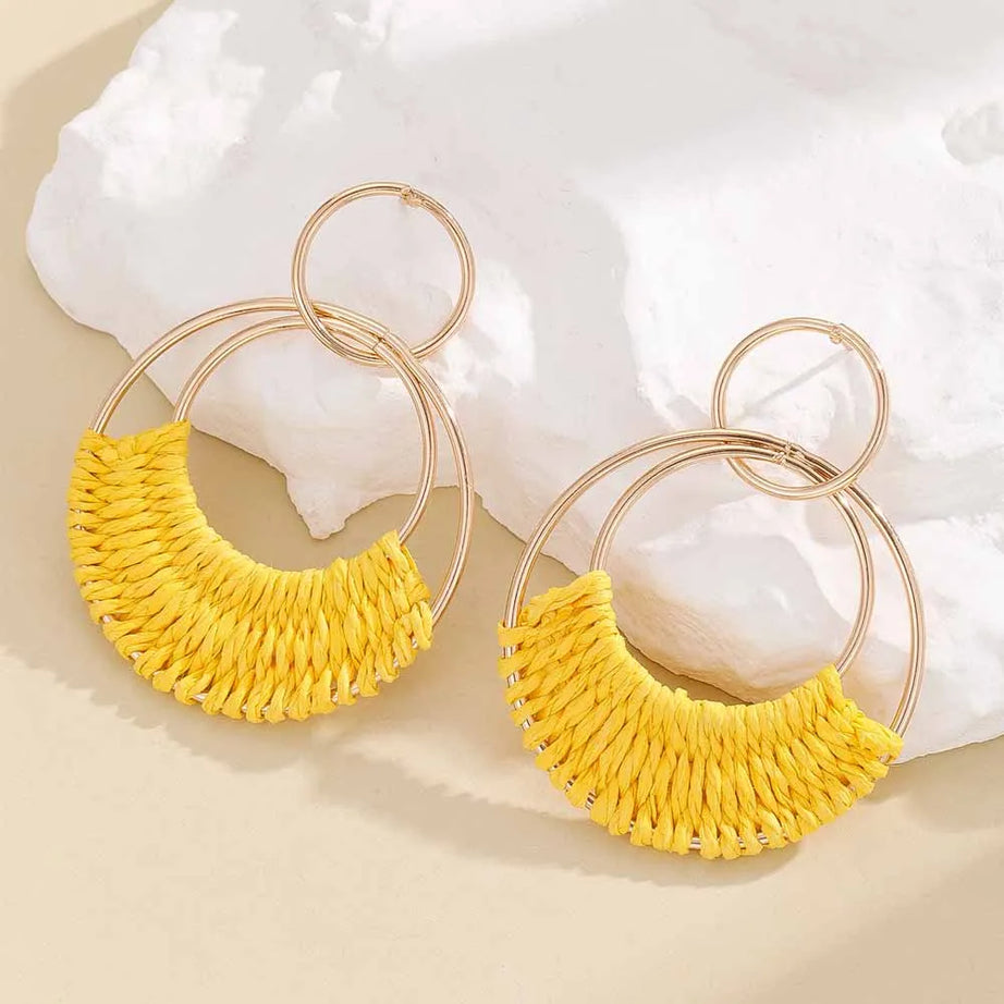 Handmade Raffia Wicker Hoop Earrings Jewelry
