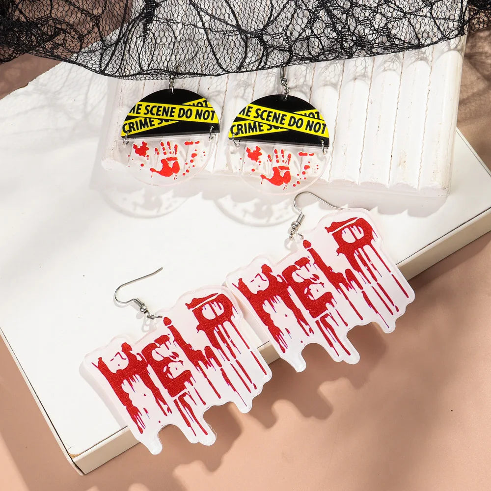 Horror Bleeding Hand Acrylic Halloween Earrings for Women New Gothic Blood Skull HELP Drop Pendant Earring Party Jewelry Gifts - Charlie Dolly