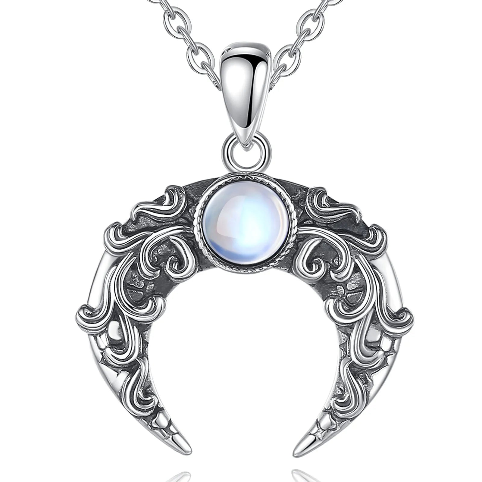 Eudora 925 Sterling Silver Moon Necklace for Women Man Vintage Tree of Life Moonstone Amulet Pendant Personality Jewelry Gift