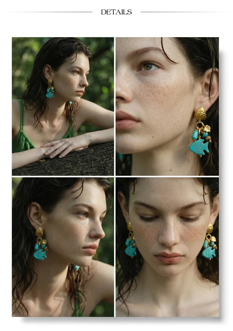 Yhpup Ocean Series Stainless Steel Blue Natural Stone Fish Drop Charm Earrings 18K Gold Color PVD Plated Summer Women Jewelry