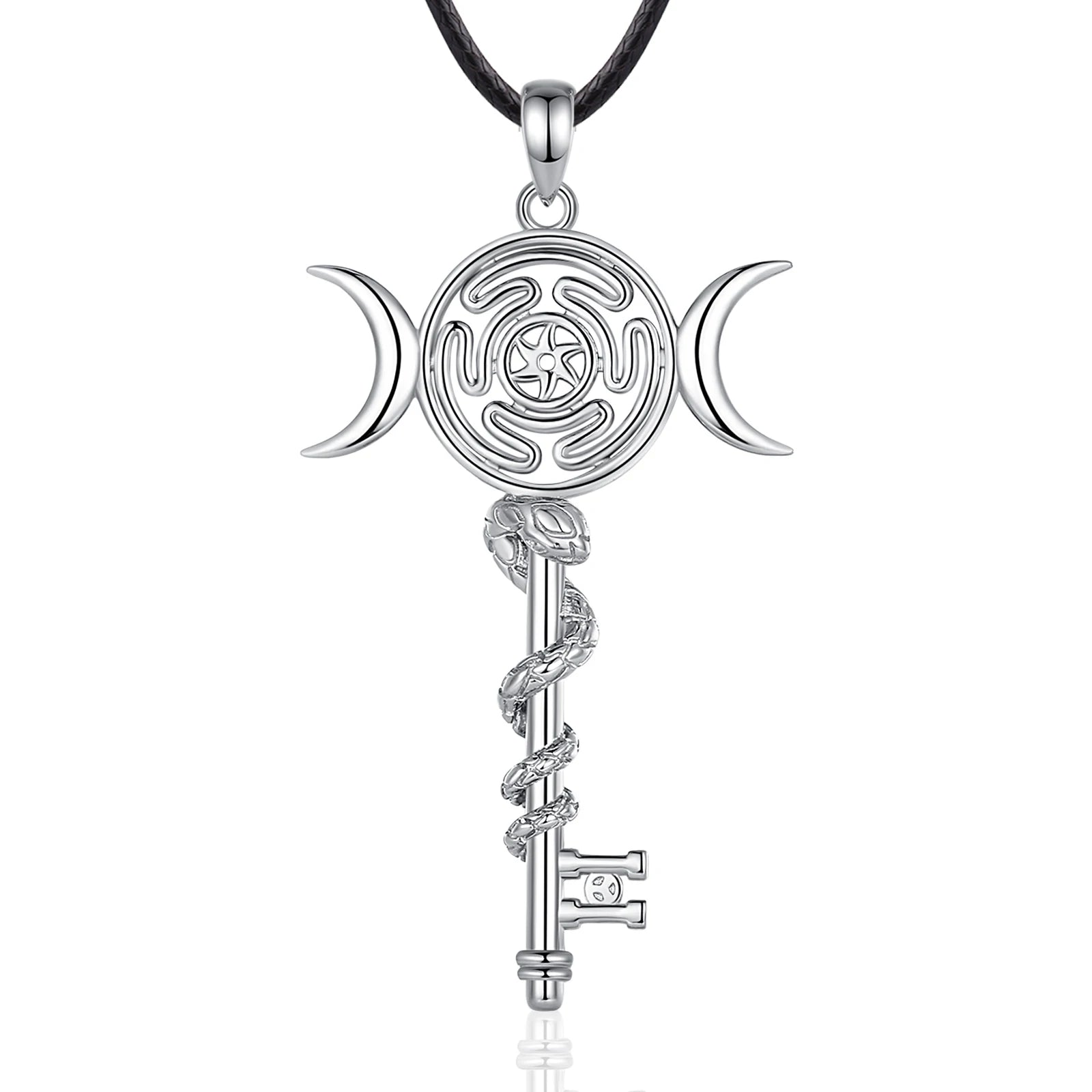 Eudora 925 Sterling Silver Hekate Wheel Necklace for Women Snake Key Triple Moon Goddess Pendant Witch Jewelry Personality Gift