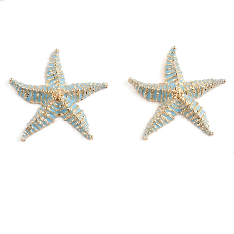 Enamel Starfish Big Statement Earrings Jewelry