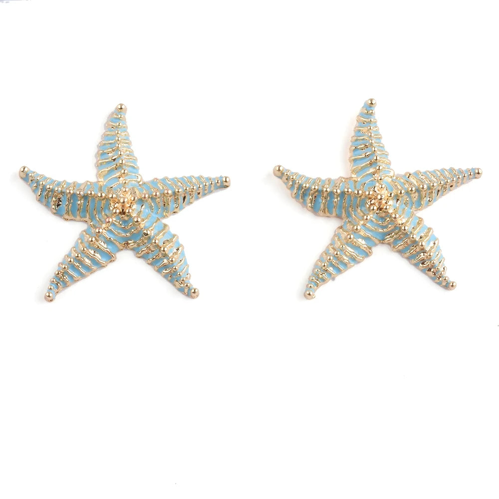 2026 New Trend Pink Black Blue White Enamel Drip Oil Starfish Earrings Women Boho Ethnic Retro Statement Big Earrings Jewelry