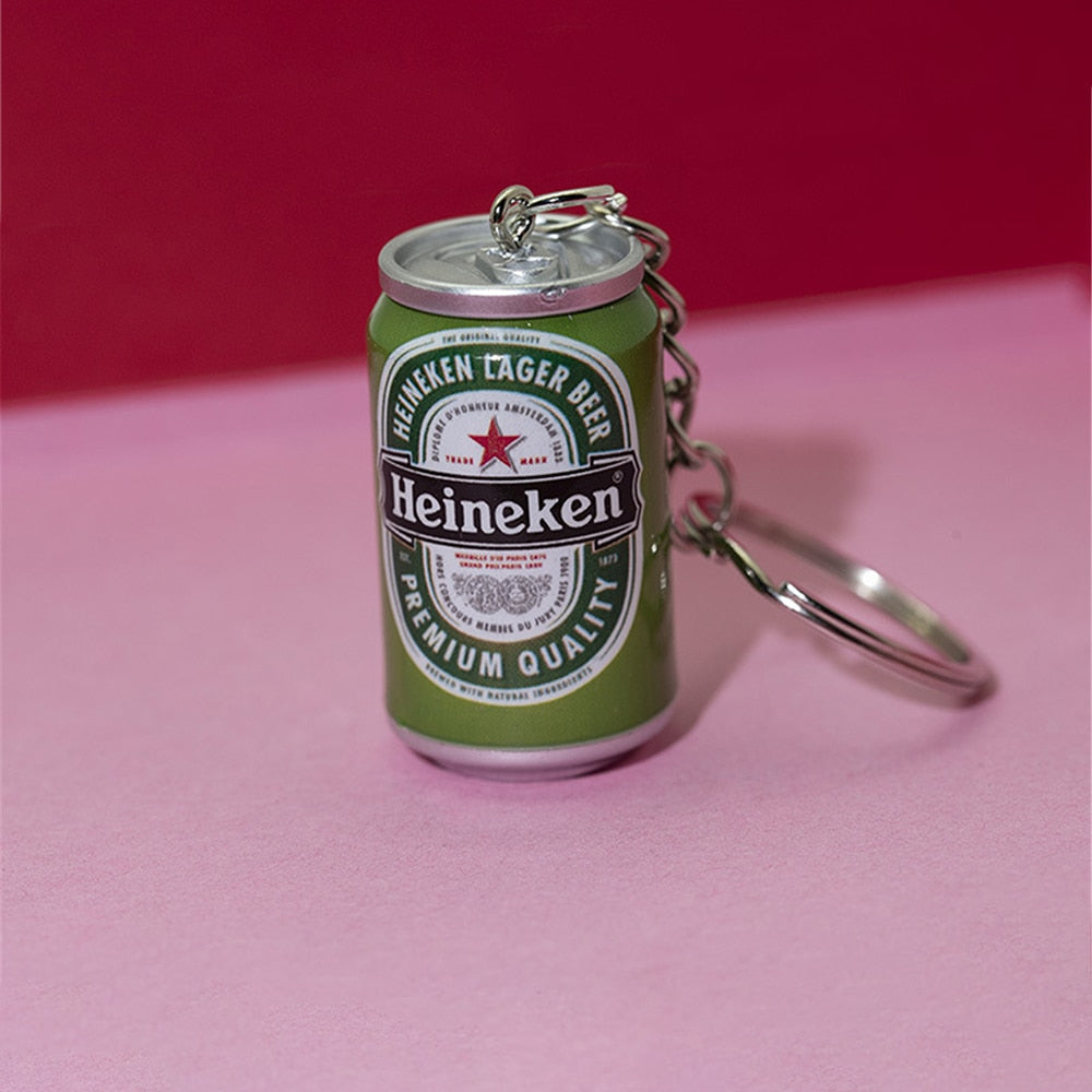 Simulation Canned Beer Keychain Mini Drink Bottle Key Ring Bag Pendant Jewelry Car Key Trinket Accessories Couples
