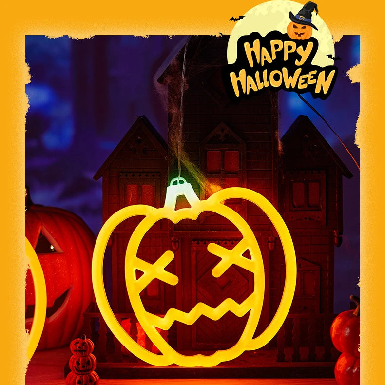 Halloween Window Lights Home Indoor LED Pumpkin Spider Ghost LED Decor Lamp 2024 Halloween Party Hanging Decoration Kids Favors - Charlie Dolly