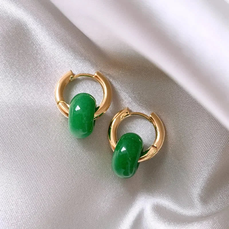 Boho Colorful Natural Stone Earrings Turquoise Malachite Donut Huggies Stainless Steel Hoop Earring for Women Jewelry Pendientes