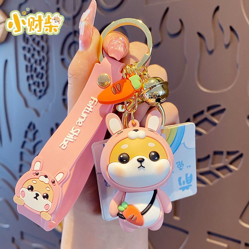 Cute Tiger Rabbit Shiba Inu Doll Key Ring Cartoon Zodiac Shiba Inu Keychain Women Couple Kids Backpack Charm Key Chains Gifts