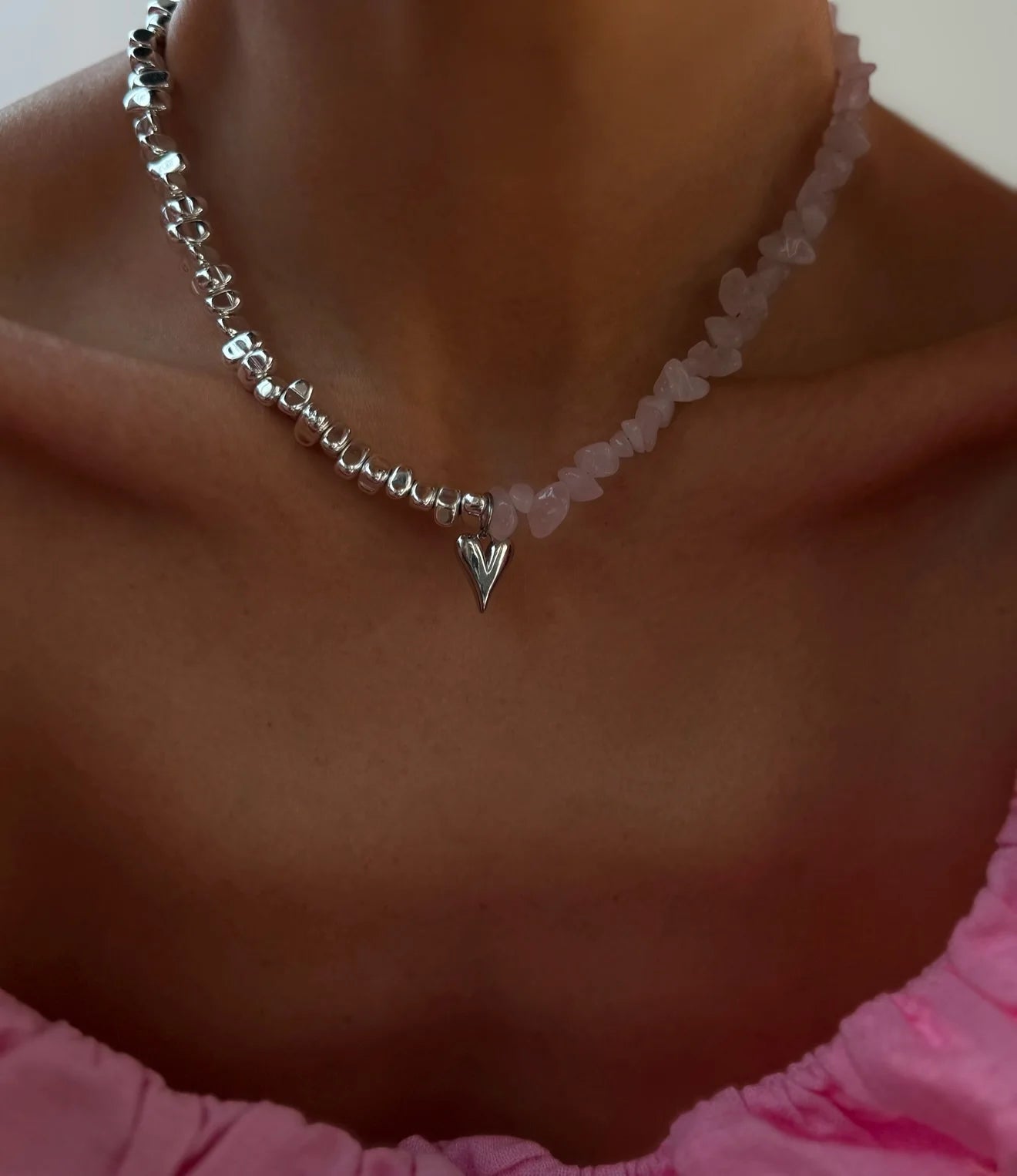 Boho Gravel Choker Blue Chip Turquois Pink Natural Stone Chips Necklaces For Women Heart Crystal Pendant Jewelry Gift For Women