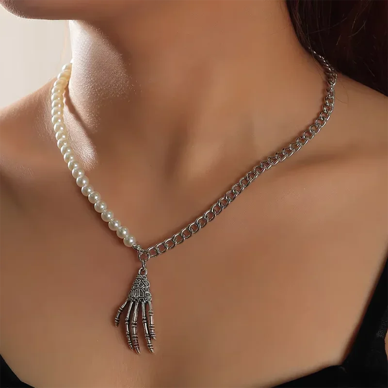 Moonso Punk Pearl Halloween Ghost Claw Simulated Pearl Necklace for Women Party Gift Free Shipping Items X7909 - Charlie Dolly