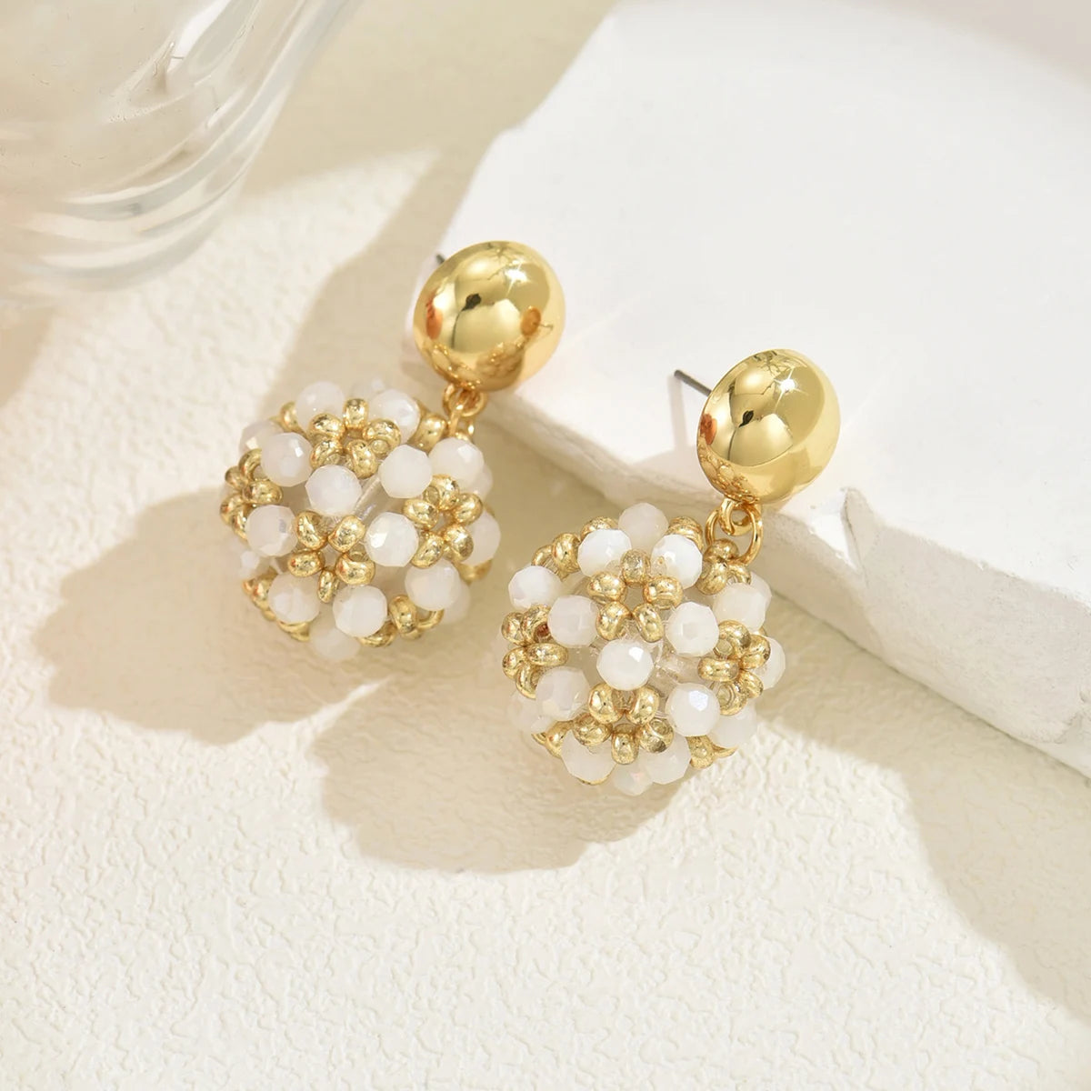Boho Exquisite Ball Crystal Beads Drop Earrings for Women Girls Summer Handmade Geomotric Beaded Earrings Fashion Jewelry Gifts