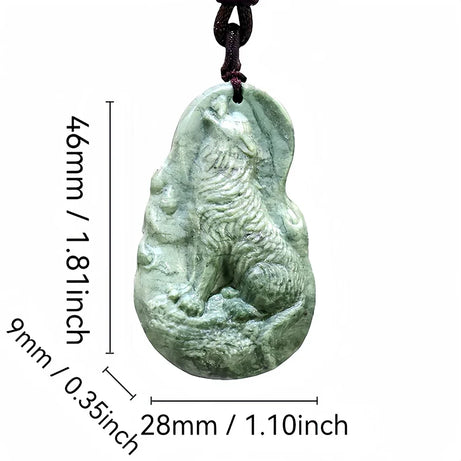 Dark Green Jade Dragon Fox & Owl Pendant Necklace, Carved Amulet Zodiac Talisman