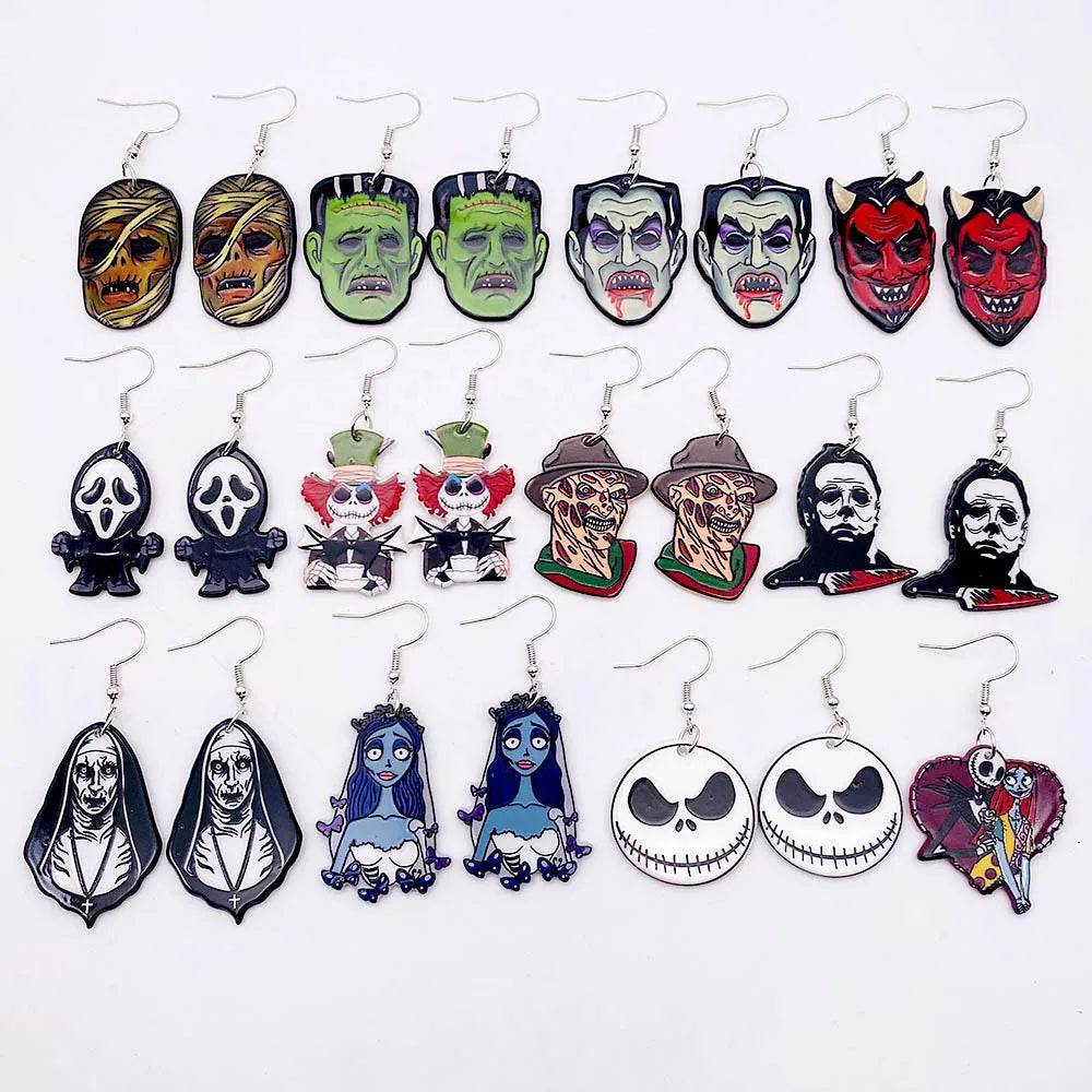 19 kinds of Halloween Acrylic Earrings Christmas Night Horror Movie Cartoon Character Asymmetric Earring for Women Jewelry - Charlie Dolly