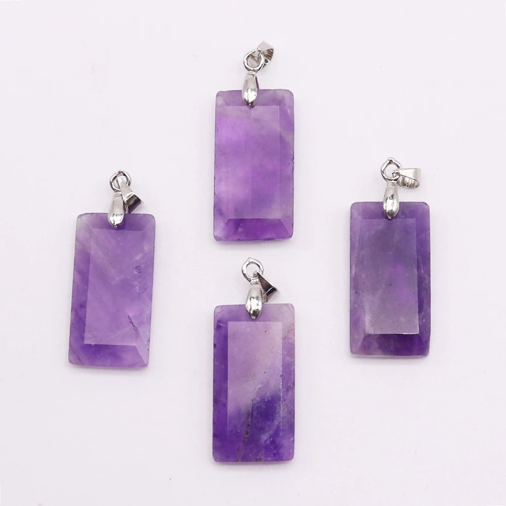 2pcs Quartz Crystal Rectangle Stone Pendants for Women DIY Necklace Natural Amethyst Lapis Lazuli Slice Pendant Earrings Jewelry