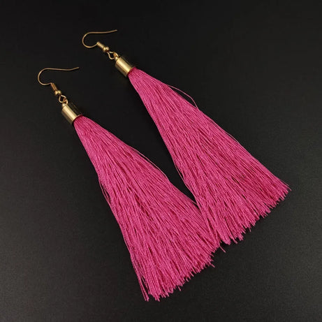 Silk Rose Flower Crystal Long Tassel Earrings Jewelry