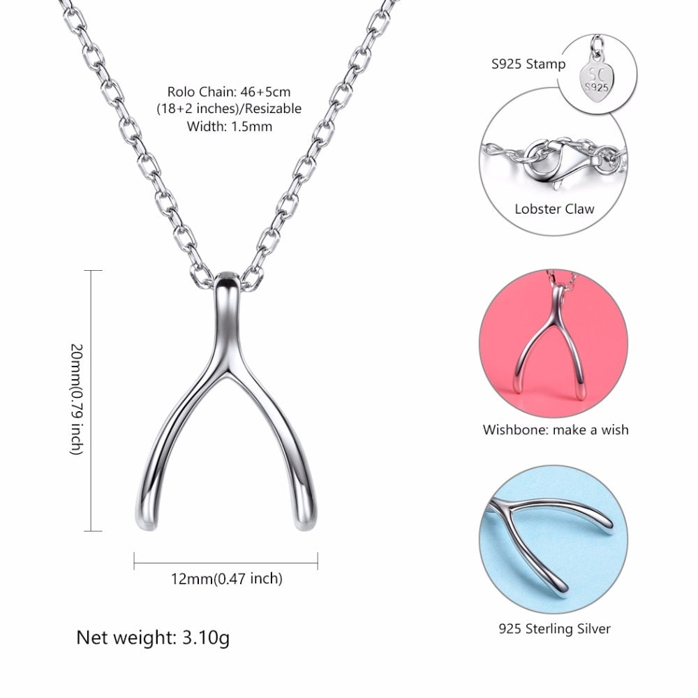 U7 925 Sterling Silver Wishbone/Bone Pendant &amp; Chain For Pray/Wishes Anniversary/Mothers Day Gift Women Jewelry Necklace SC44 - Charlie Dolly