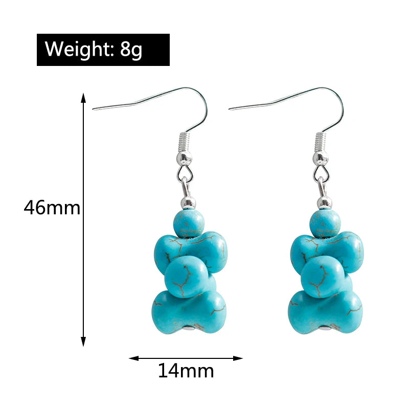 Boho Vintage Turquoise Water Drop Stud Earrings for Women Star Heart Flower Tribe Earring Statement Valentine Day Gift Jewelry