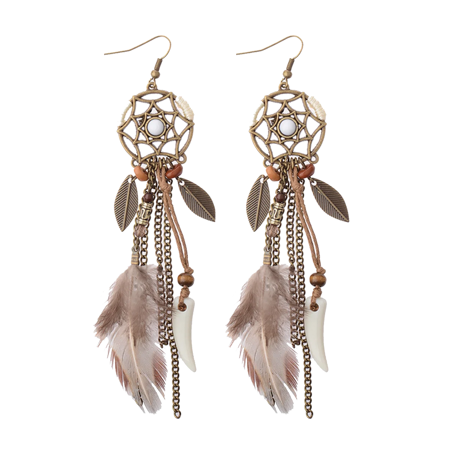 Dream Catcher Feather Leaf Tassel Earrings Jewelry