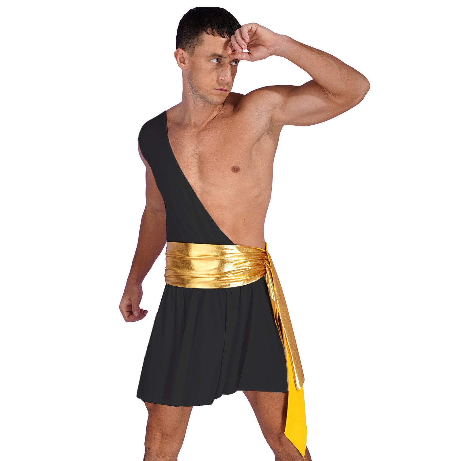 Men's  Ancient Greek God Halloween Party Costume Cosplay One Shoulder Strap Skirts Knight Warrior Theatrical Performance Outfit - Charlie Dolly