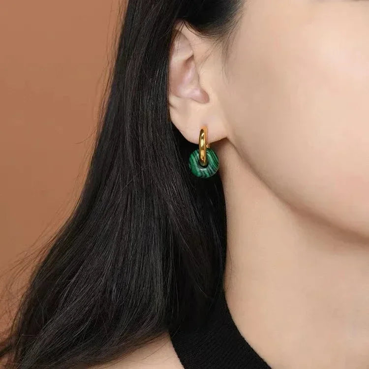 Boho Colorful Natural Stone Earrings Turquoise Malachite Donut Huggies Stainless Steel Hoop Earring for Women Jewelry Pendientes